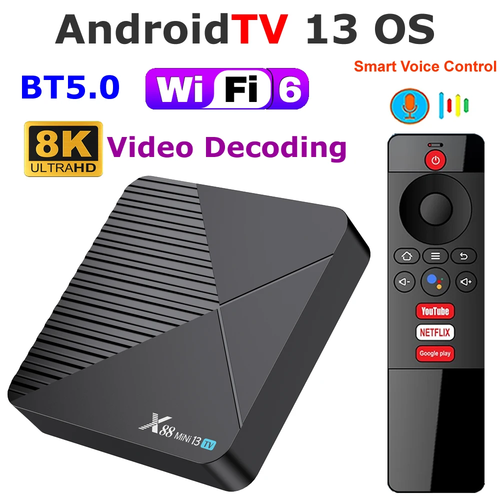 X88 MINI 13 TV Android TV 13 OS Smart TV BOX ATV 8K RK3528 WiFi6 BT5.0 YouTube Voice Remote Control AndroidTV 13 Media Player