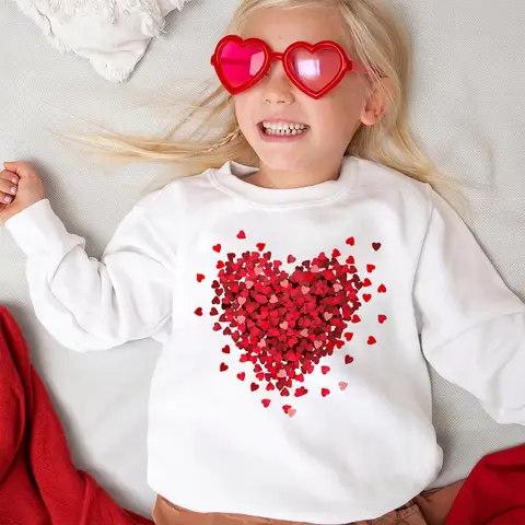 Cute Graphic Love Heart Girl Boy Valentine Sweatshirts Toddler Boys Girls Shirt Kids Valentine's Day Outfit Long Sleeve VDAY Top