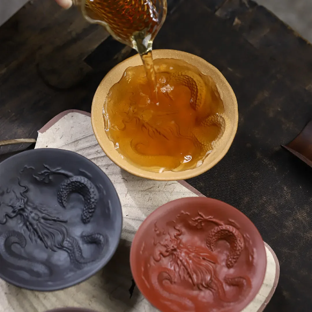 Traditional Chinese Purple Clay Cup for Pu'er Tea The Taihu Lake Stone Dragon Bowl Multiple Colors Available