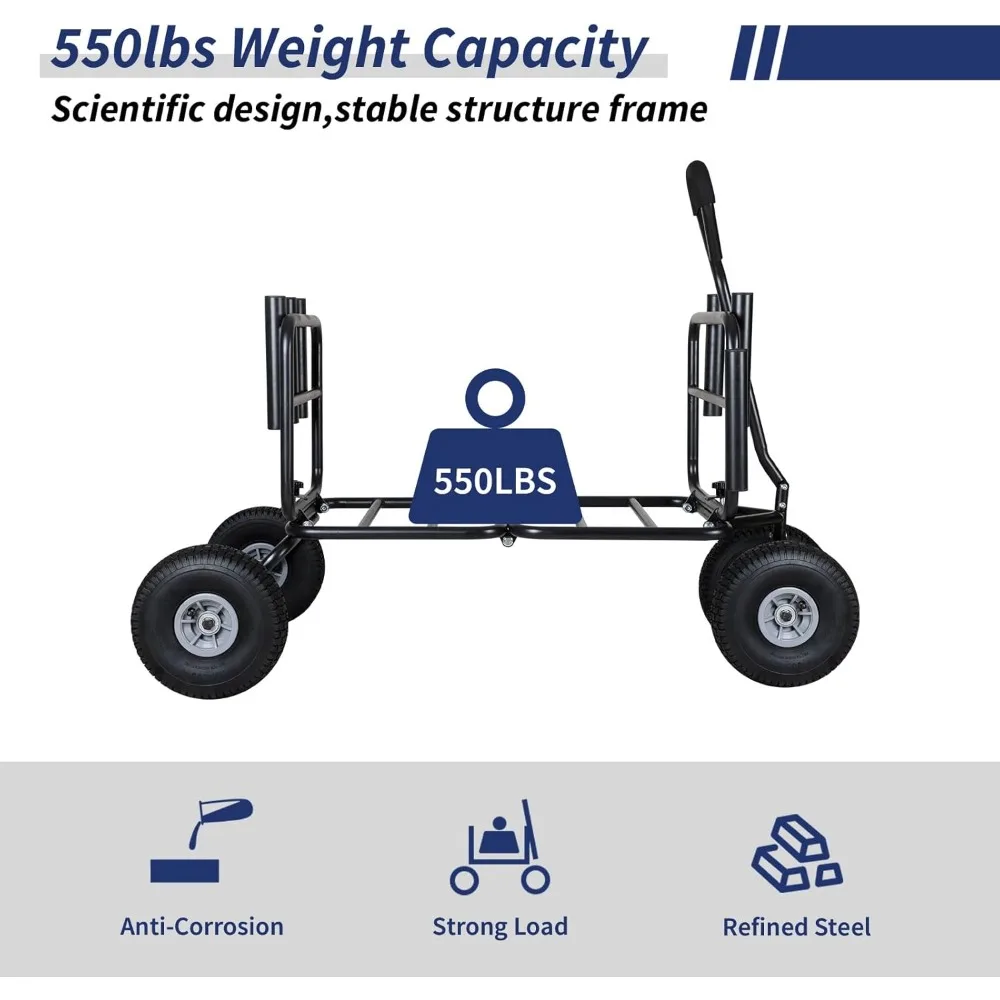 عربة شاطئ قابلة للطي لجميع التضاريس مع عجلات مقاس 11 بوصة للرمل، عربة حديقة شديدة التحمل مع حامل صنارة الصيد، مثالية للخارج