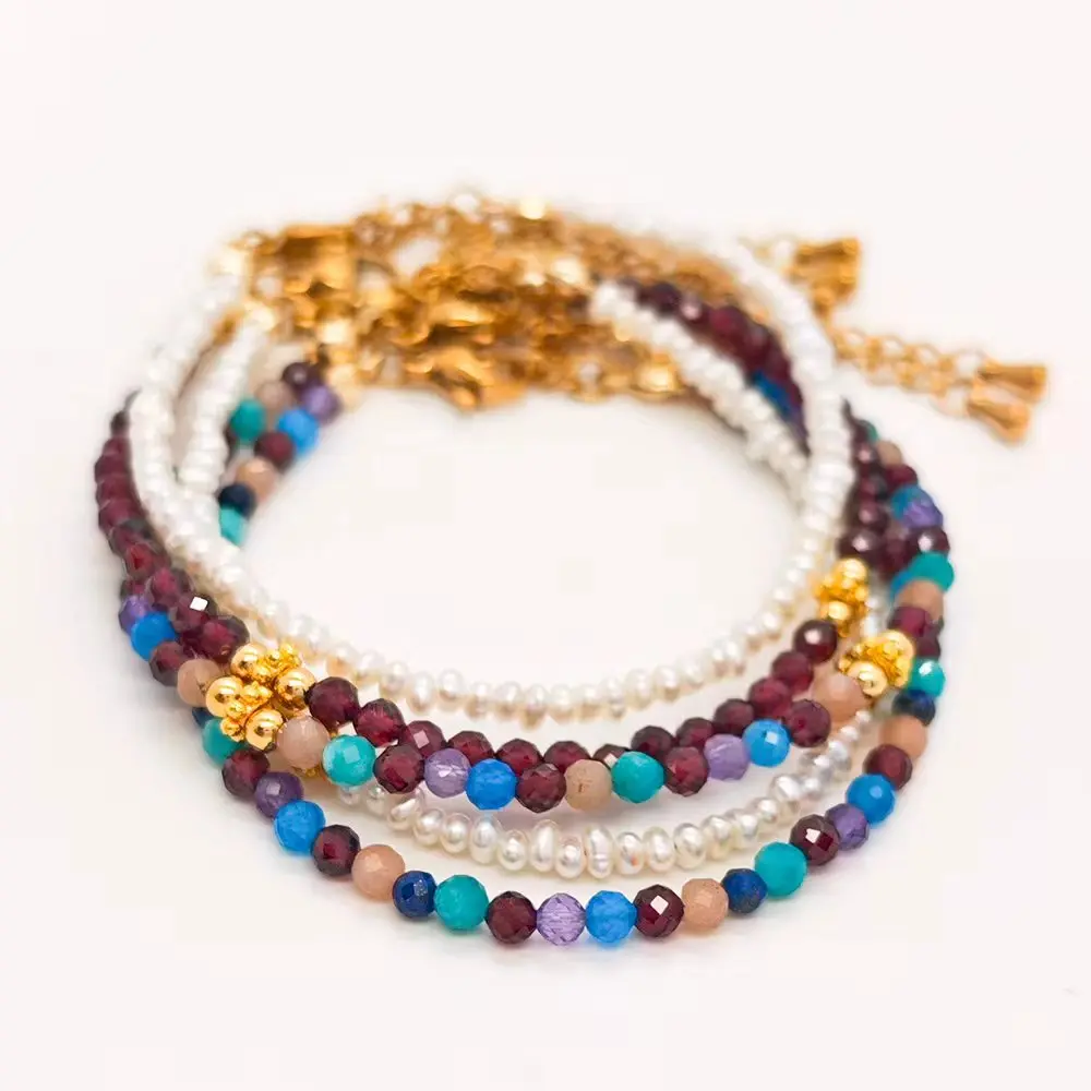 Stapelbare Naturstein-Perlenarmbänder in verschiedenen Farben, Großhandel, Boho-Mini-Perlenarmband, echte Perlen, zierlicher Schmuck, Geschenk für Frauen – Detail 1