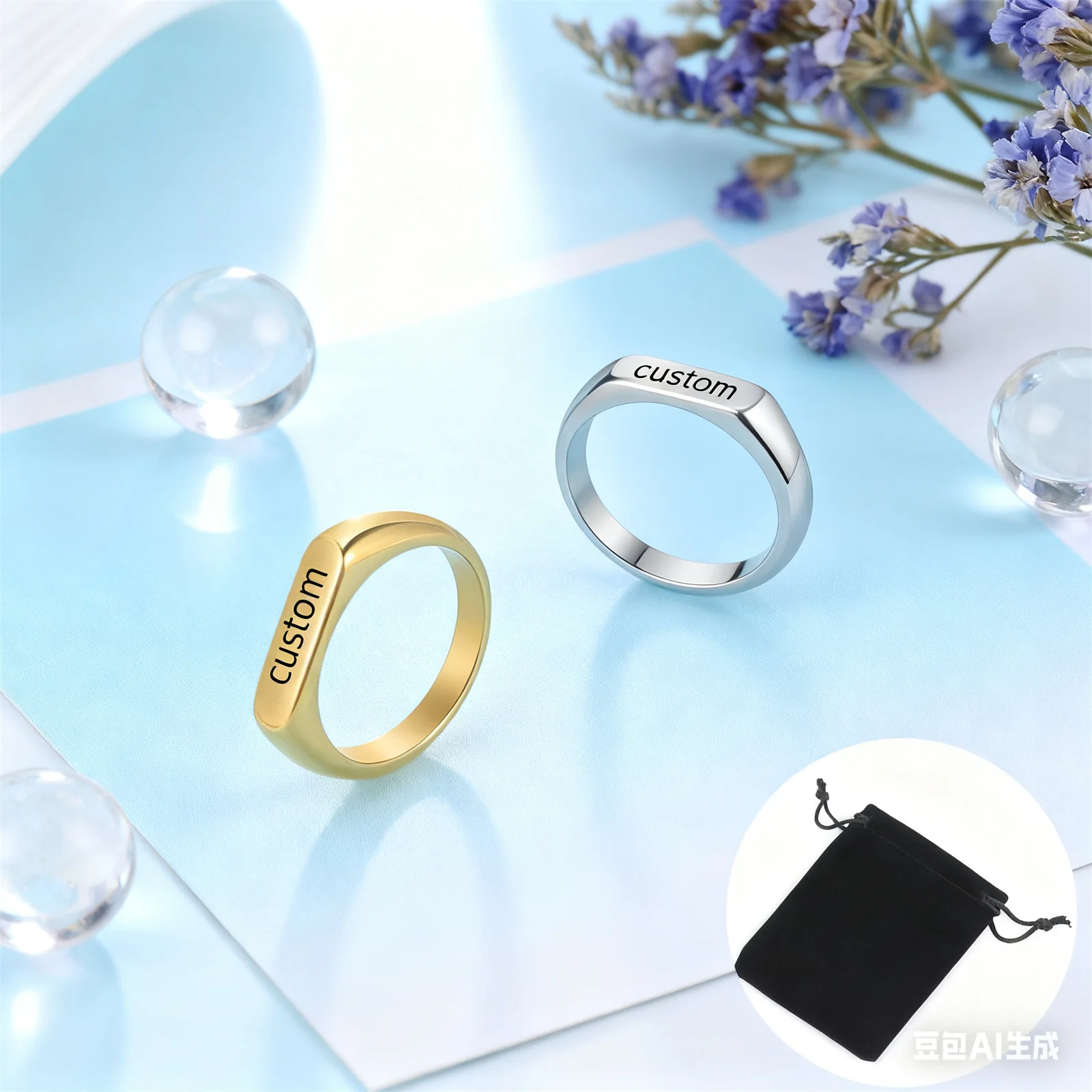 Customized Personalized Carving Name Date Ring Stainless Steel Retro Punk Couple Commemorative Jewelry Family Jewelry