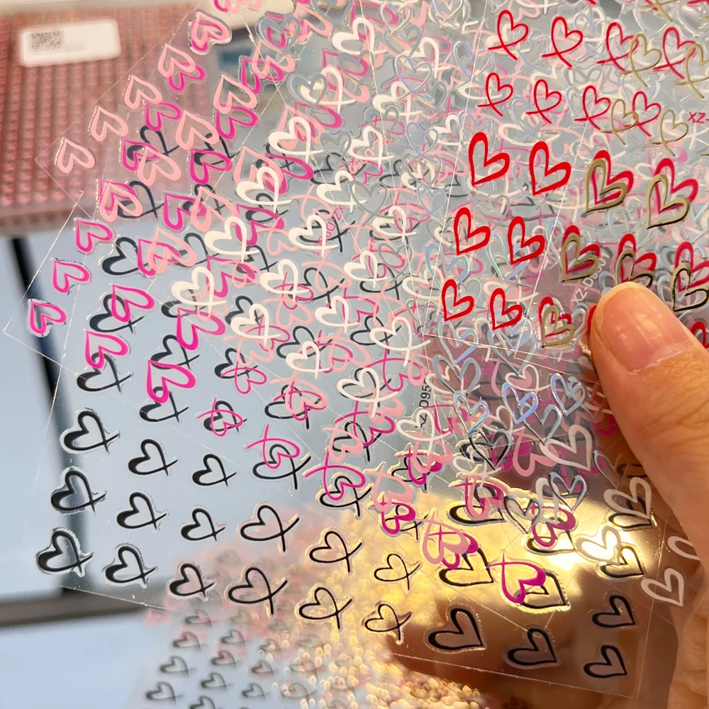 8 unids/set de calcomanías de uñas de corazón Irregular francés 3D rojo rosa oro amor-corazón pegatinas de uñas autoadhesivas para el Día de San Valentín manicura DIY
