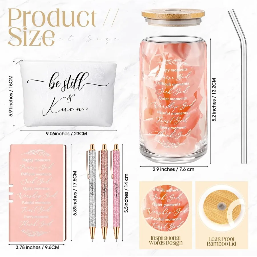 6 шт. христианские подарки для женщин Библия Vee A6 кожаный блокнот для путешествий 16 унций стеклянная чашка шариковая ручка с блестками косметичка Inspiratio