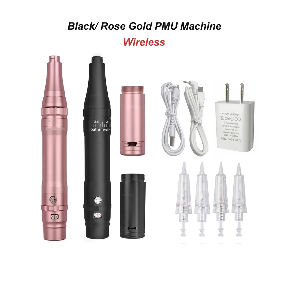 Rose Gold / Black Wireless Permanent Makeup Pen Beauty Eyebrow Tattoo Machine / Needles