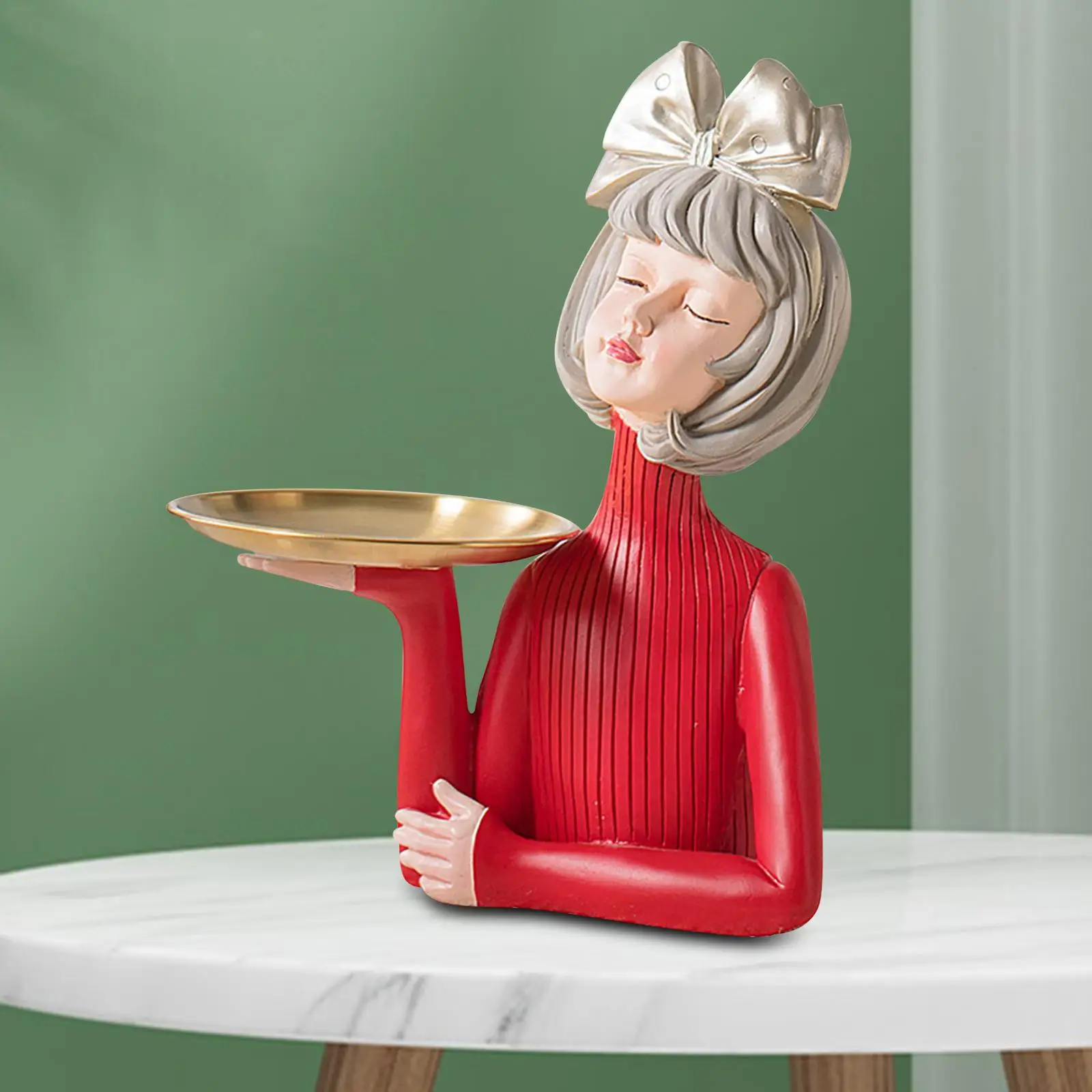 Lovely Girl Statue with Tray, Home Decor Figurine Sculpture Jewelry Storage