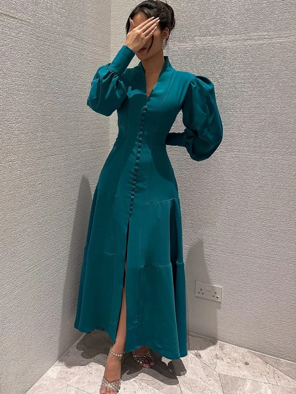 

JDY платье миди на заказ в стиле ретро с рюшами и v-образным вырезом, вечернее платье, классическое изысканное современное стильное унисекс в китайском стиле