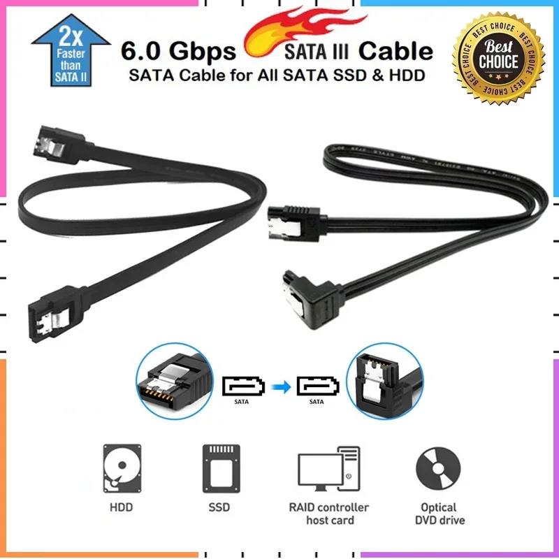 SATA 3.0 6Gbps L Shaped / Straight Serial ATA Data Cable SATA III With Clip For SSD HDD Hard Disk
