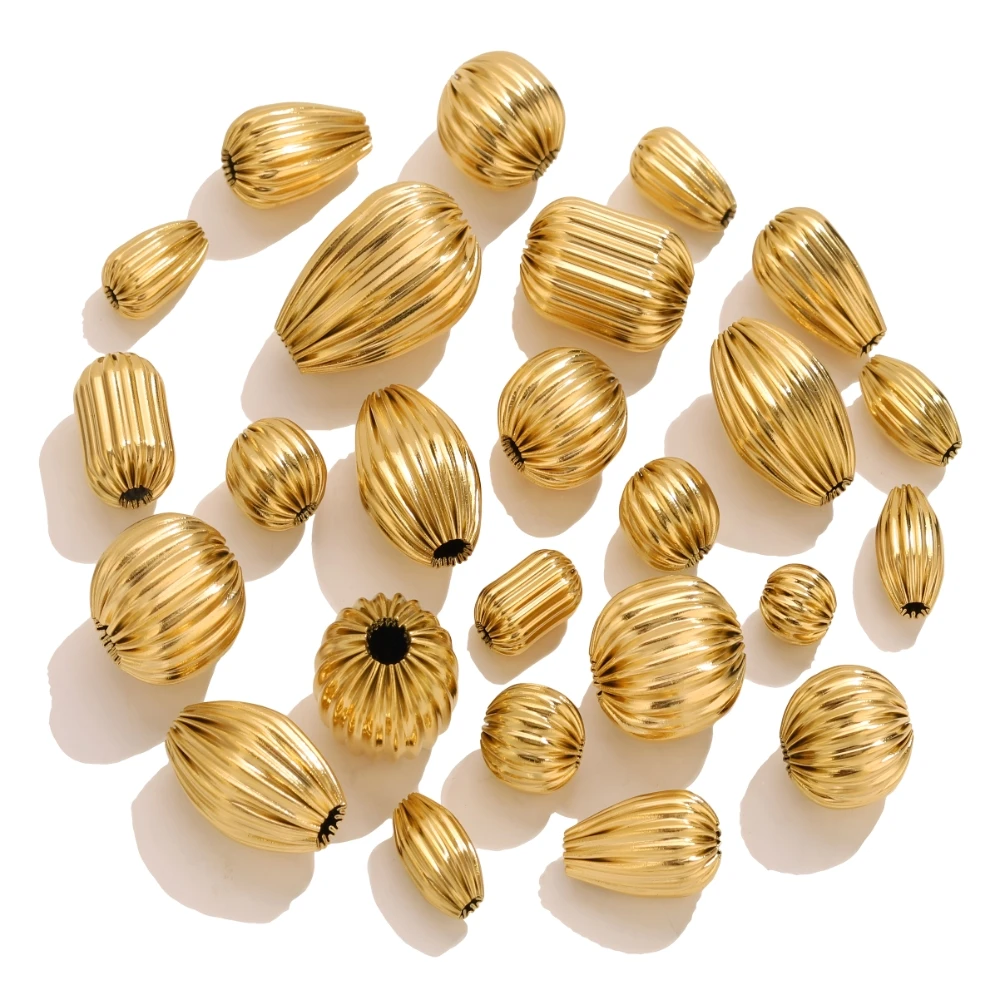 

5PCS Stainless Steel 18K Gold Big Ribbed Oval Teardrop Shapes Loose Beads for DIY Bracelet Necklace Jewelry Making Wholesale