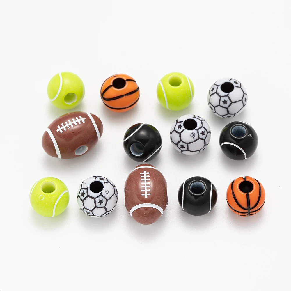 50pcs/Lot Acrylic Sport Rugby Tennis Basketball Spacer Beads For DIY Bracelets Necklaces Jewelry Making Supplies Accessories