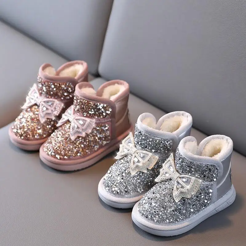 

Kawaii Casual Shoe Fashion Childrens Shoe Winter Cotton Boots For Girls With Faux Fur Lining And Rhinestones Cute Baby Snow