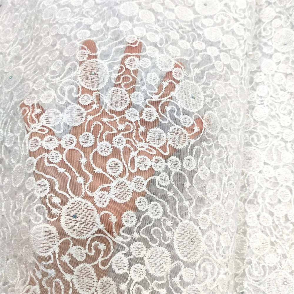 New Arrivals Beaded Guipure Lace Fabric Swiss White Gold Weddings Tulle Net African Lace Fabric 2024 High Quality 5 Yards