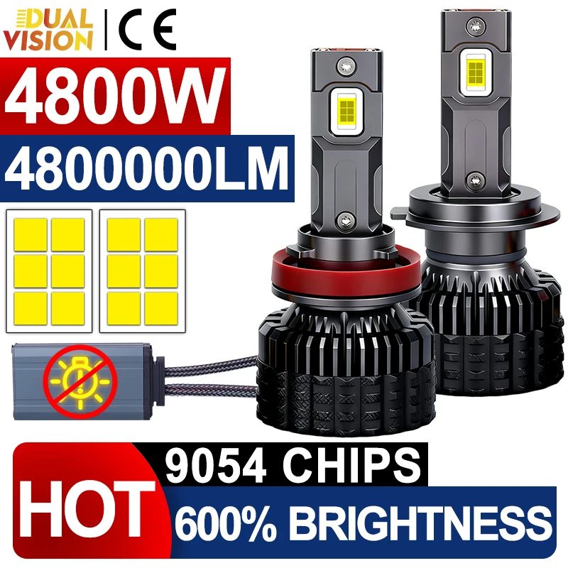 

4800W 4800000LM H7 H4 Светодиодная автомобильная фара Canbus H11 H8 H9 H1 HB3 9005 HB4 9006 9012 HIR2 9054 CSP Chips Mini 6000K Автоматические противотуманные фары