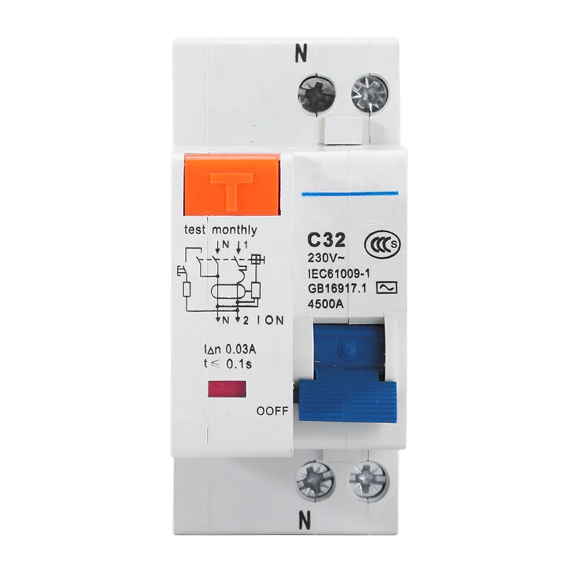 1PC 1+PN Leakage protector circuit breaker 6A 10A 16A 20A 25A 32A With Over And Short Current Leakage Protection 230V 50Hz MCB