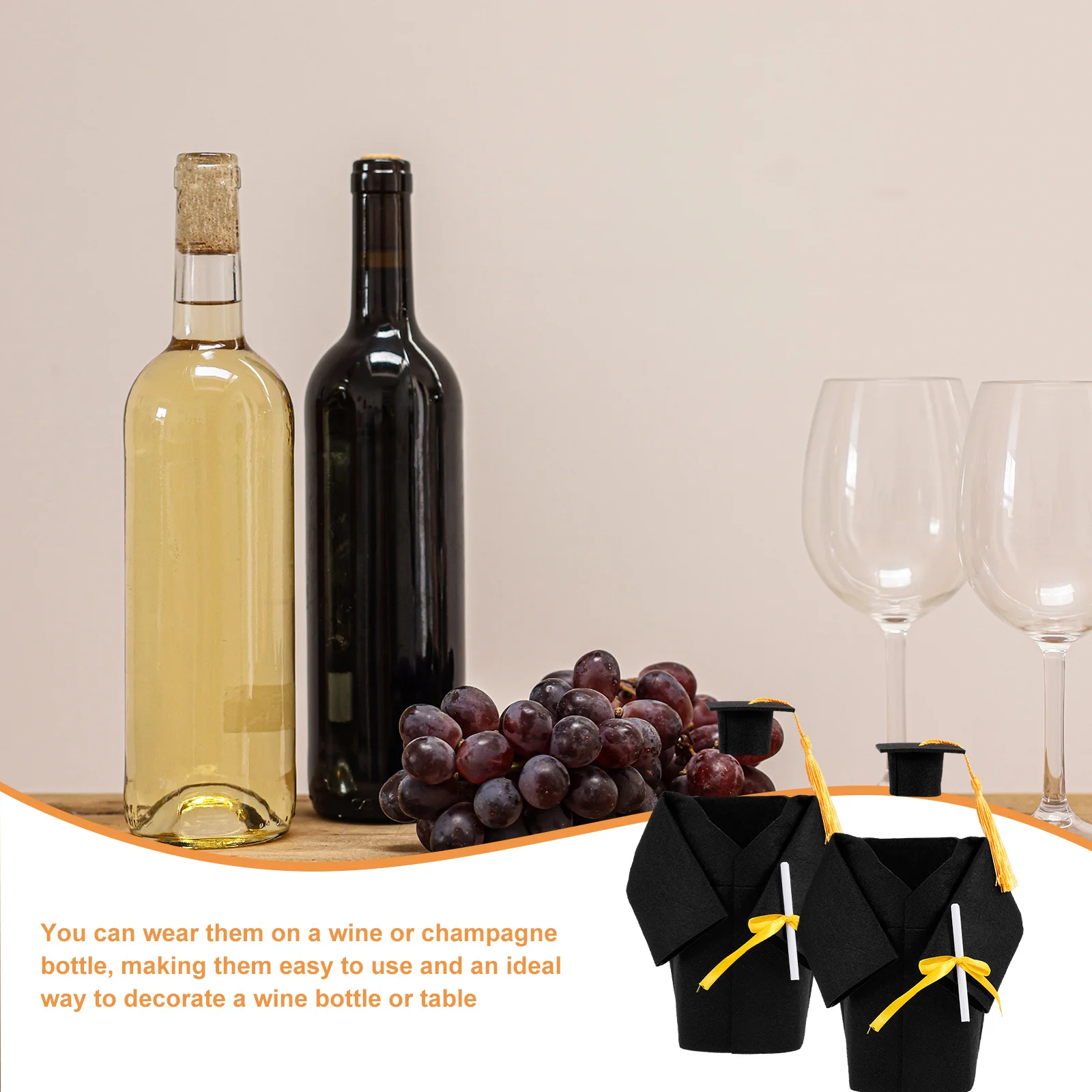 

4Sets Mini Graduation Hat Bottle Toppers Wine Decor Classic Creative Design Hard Cloth Material Holiday Party Favors