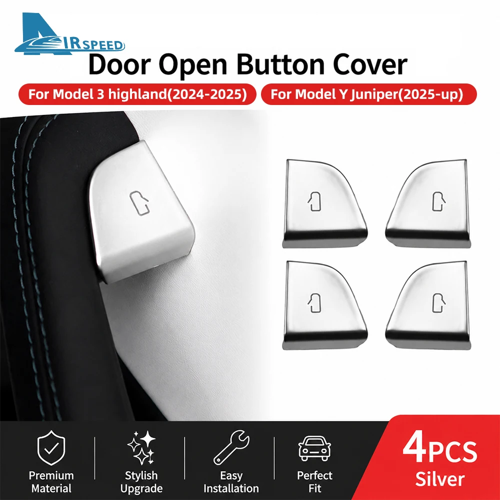 

Silver ABS Car Door Switch Patch Trim Cover for Tesla Model 3 Highland 2024-UP Model Y Juniper 2025 2026 2027-UP Car Accessories