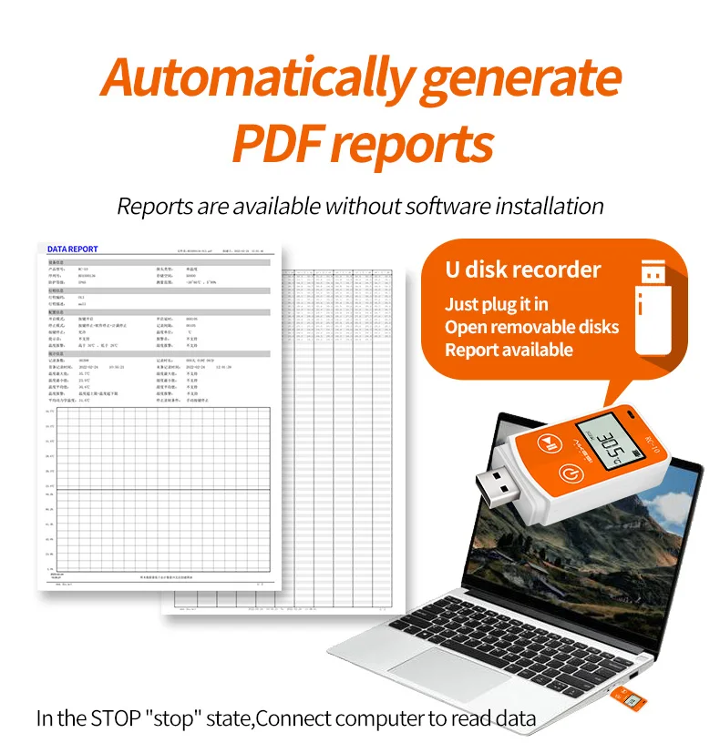Aikesi RC-10 LCD Data Logger Multi Reusable  USB PDF Report Temperature  Data Logger CE FCC ROHS for Cold Chain
