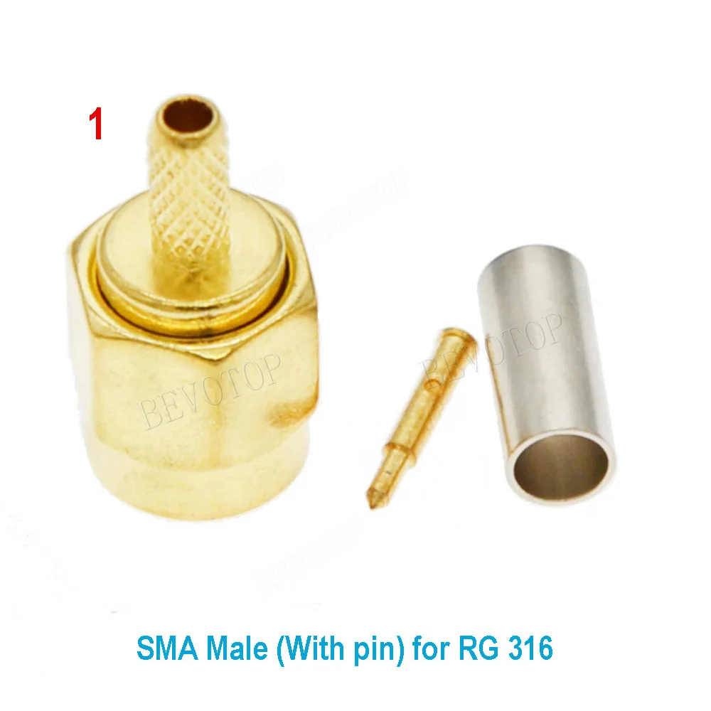 2PCS SMA Connector Crimp RG174/RG316/LMR100 Cable Gold Plated Window RP-SMA-J Waterproof 90 Degree RF Connector High Quality