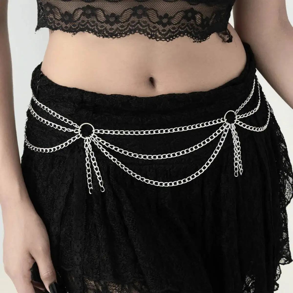

KunJoe Punk Multilayer Metal Waist Chain Belly Chain for Women New Goth Silver Color Tassel Belt Waistband Halloween Jewelry New
