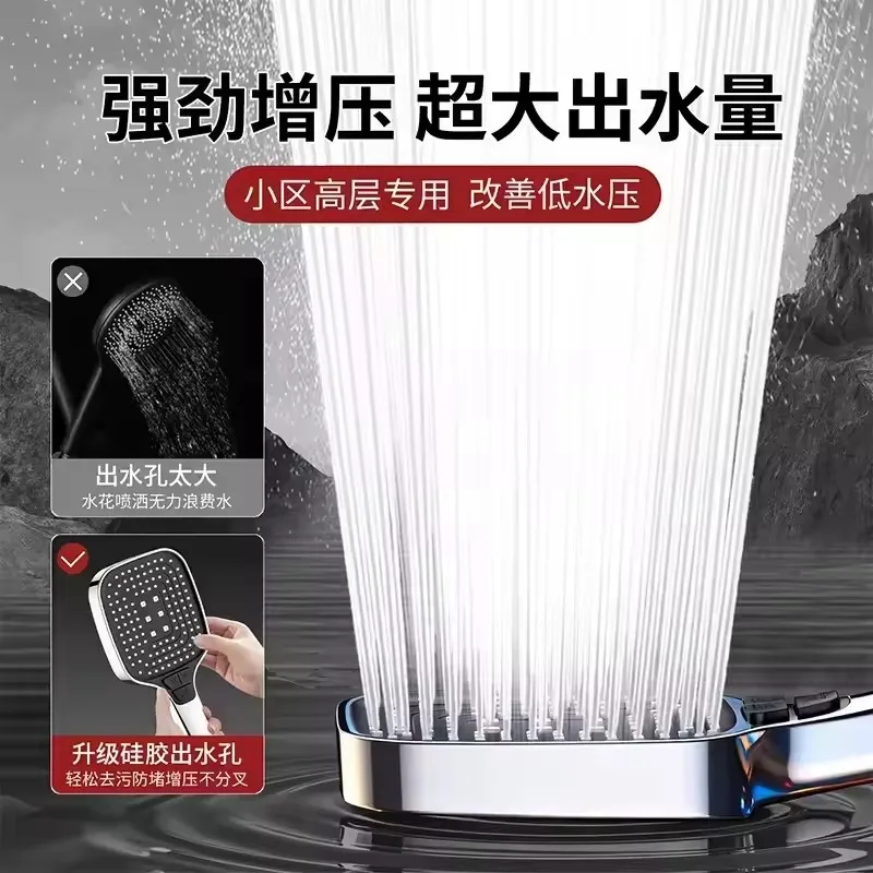 New 4 Modes Pressurized Shower Head with Stop Button Water Saving Spray Nozzles Big Boost Sqaure Showerhead Bathroom Accessories
