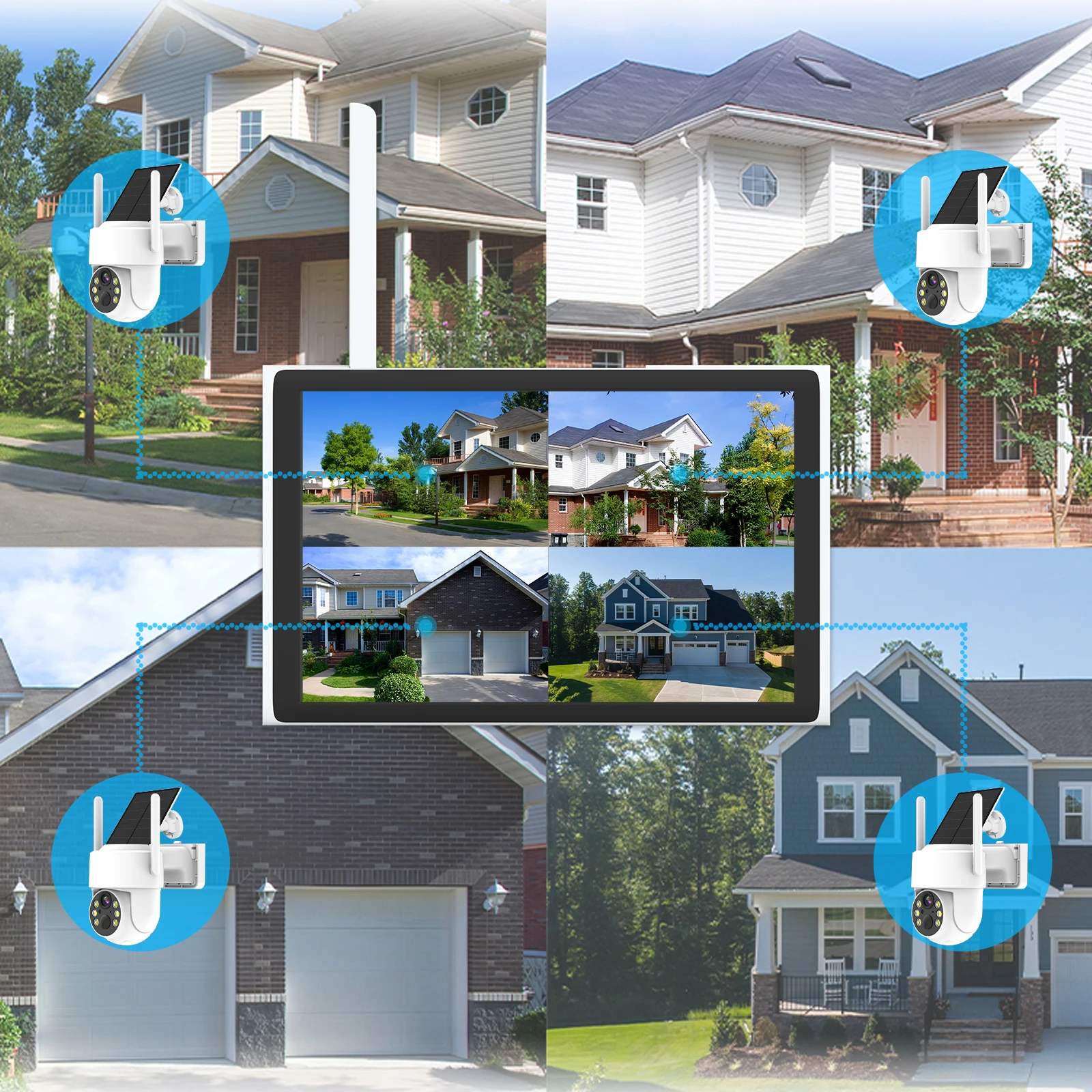 

10.1'IN Screen WiFi Camera System With Solar Panel Plug And Play, Point To Point Transmission PTZ Battery Camera PIR Sensor