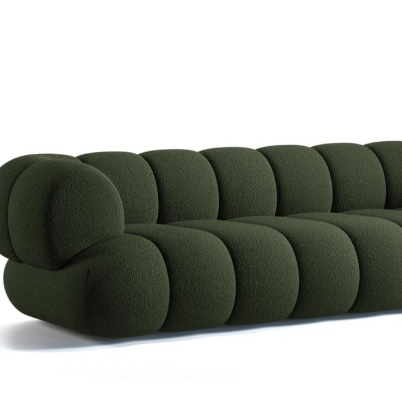 Modern simple L-shaped fabric sofa, designer creativity, teddy velvet, living room sofa combination, cream style