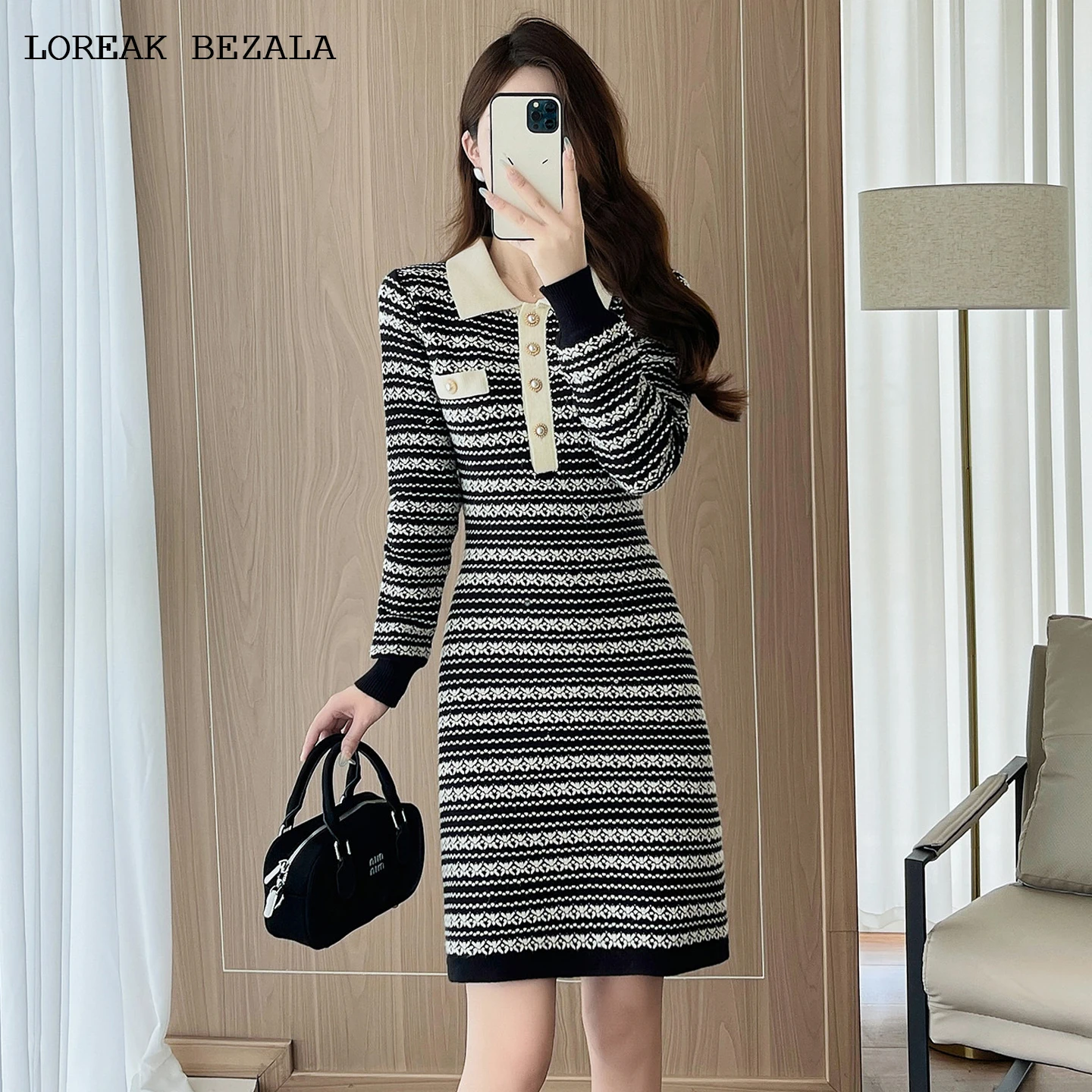 

Черное женское трикотажное платье в полоску, эластичное платье с французским ароматом, весенне-осеннее платье для светского отдыха, цельное мини-платье