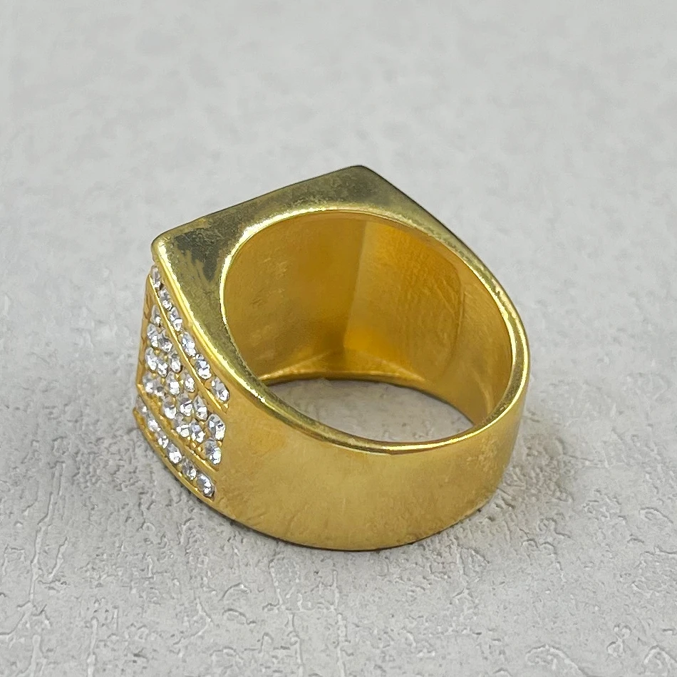 Vintage hip hop gold silver color Ring for men Women with rhinestone Jewelry Fashion Stainless Steel Engagement Wedding
