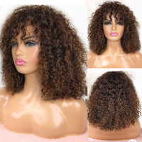 Short Bob Deep Wave Curly Wig Natural Human Hair Wigs for Black Women Kinky Ombre Color Cheap Wig with Bangs Brazilian Human Wig