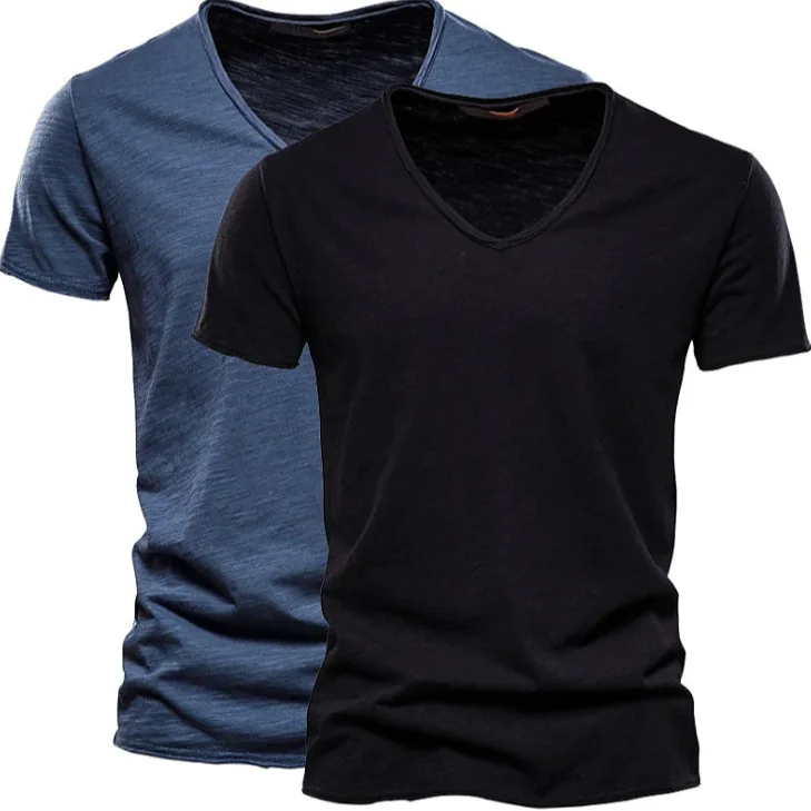 2 Pack Men's Color Block Button V-neck Short Sleeve T-shirt Cleanfit Style PU Leather Nine-point Sleeve Citywalk Suitable