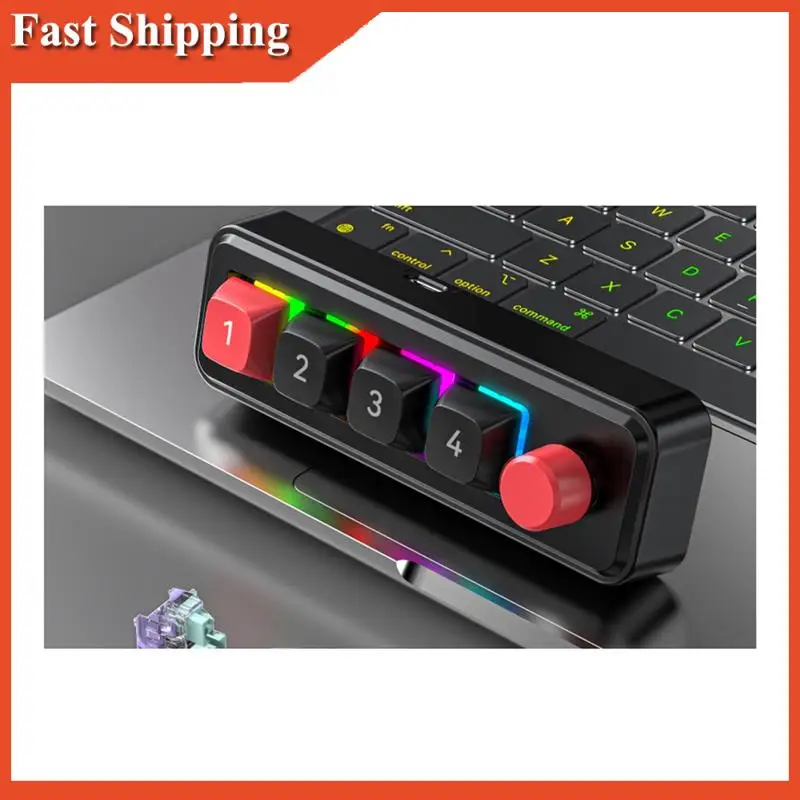 Эффективная механическая игровая клавиатура с 4 клавишами RGB и 1 ручкой — программирование макросов с возможностью горячей замены, черная