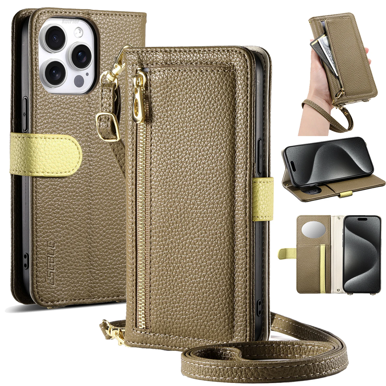 Ladies Leather Crossbody Case for iPhone 16 Pro Max 15 Plus 13 12 16E 5G Wallet Flip Cover Card Slots Flip Phone bag Capa