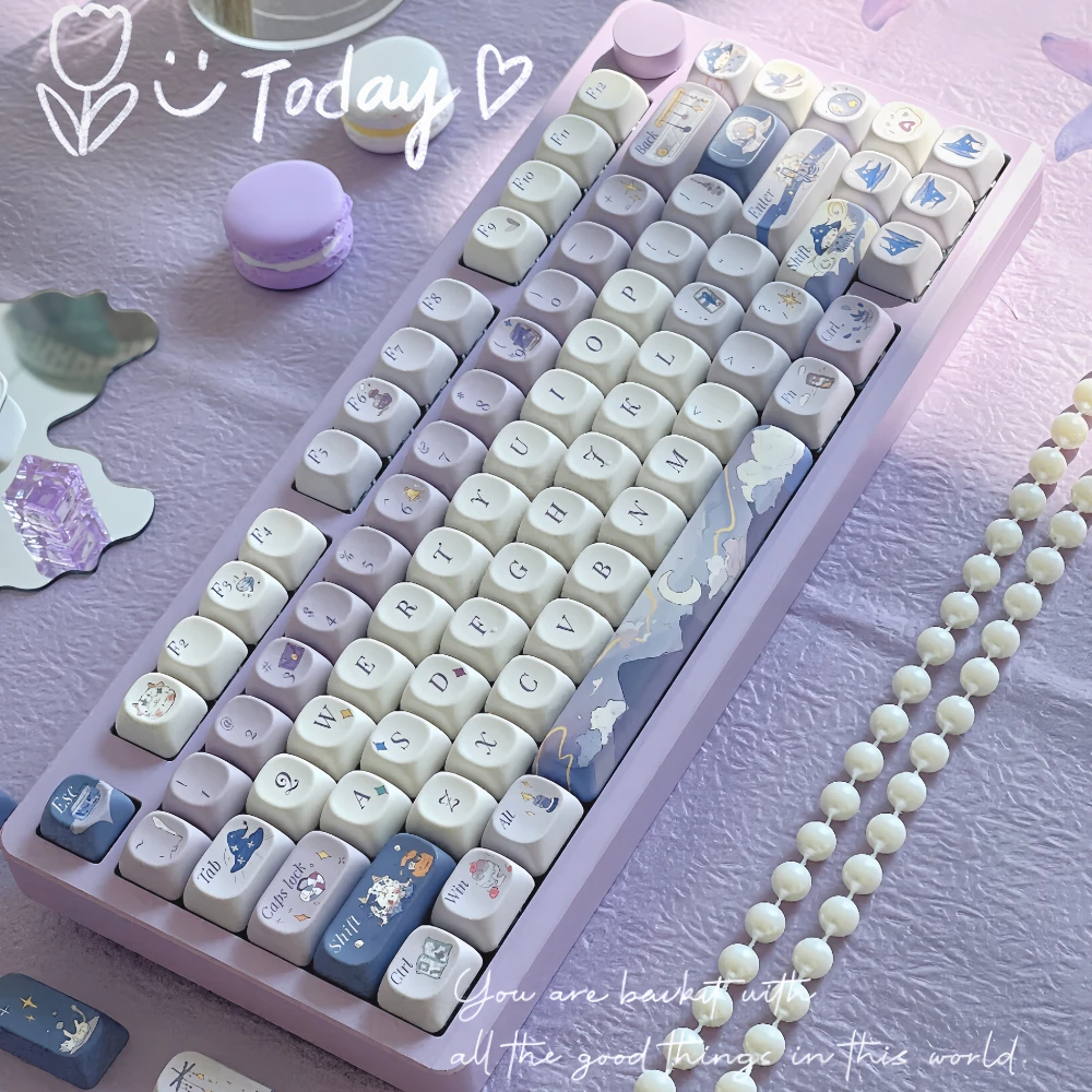 Sheep Sheep Magic Academy Keycaps Pbt Moa Cute Keycap 134 Purple Keycaps Iso Layout L Shape Enter Key Diy Keycaps