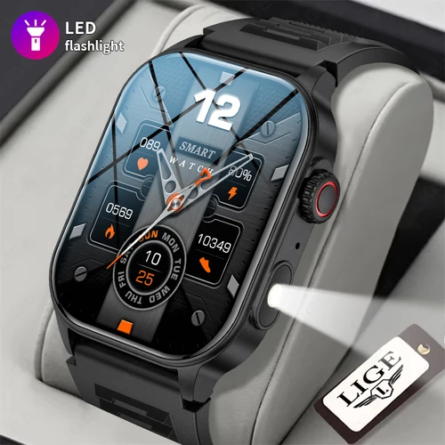 LIGE nuevo reloj inteligente para hombres linterna 2,01 ""HD pantalla grande AI voz Bluetooth llamada relojes deportivos Monitor de salud reloj inteligente para mujeres
