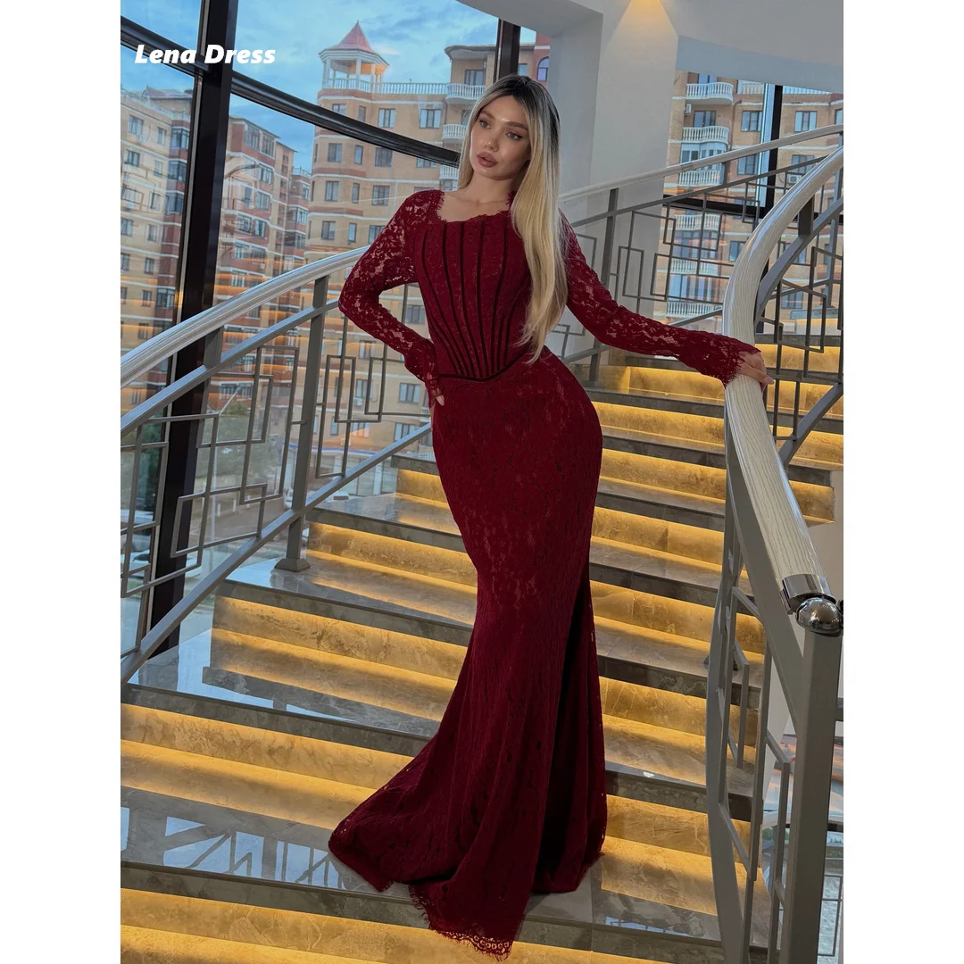 Lena Long Sleeves Elegant Evening Dresses for Woman Luxury Elegant Party Dresses for Special Occasions Embroidered Lace Dress