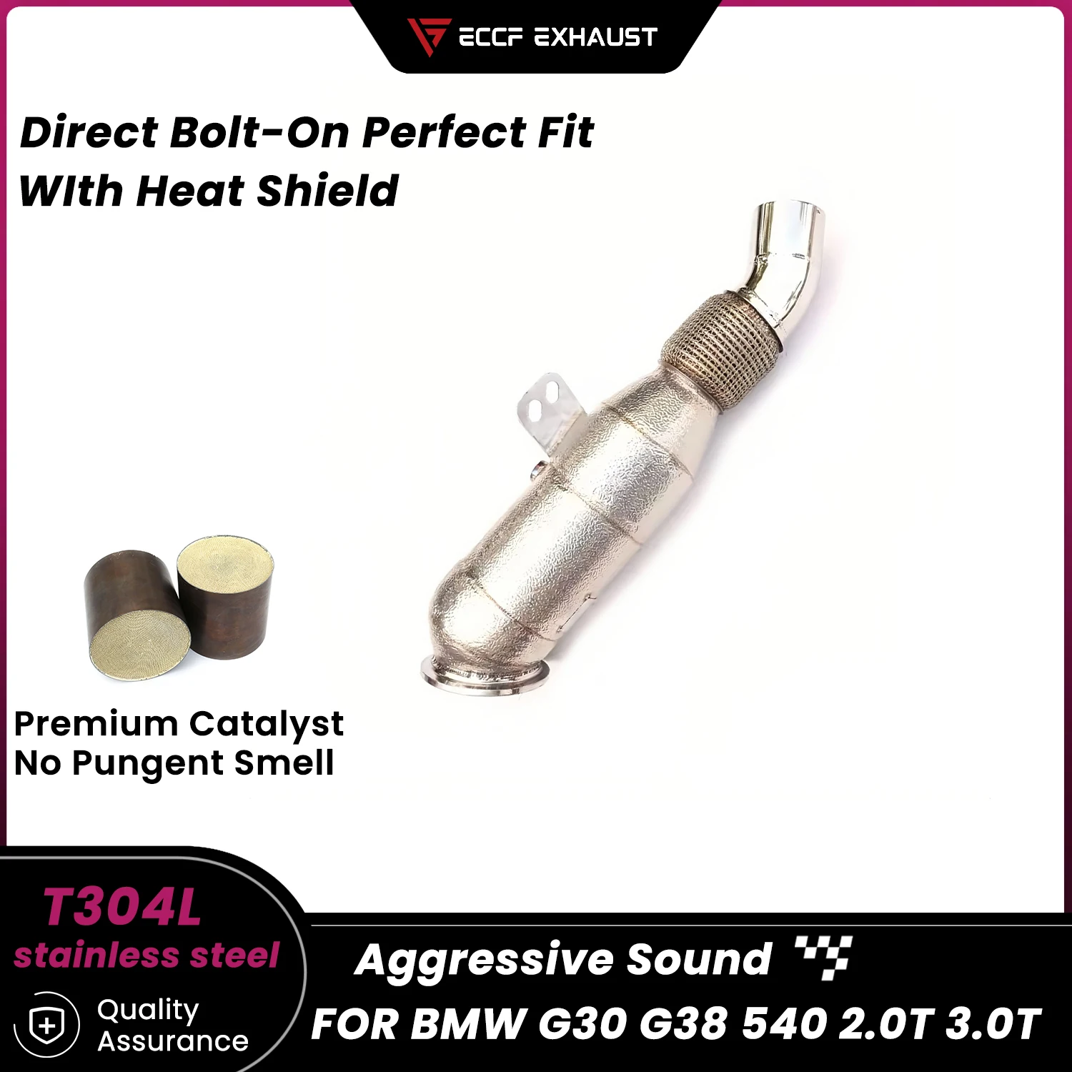 

Sporty Downpipe With Heat Shield For BMW G30 G38 540 2.0T 3.0T Aggressive Exhaust Sound High Flow Easy Installation