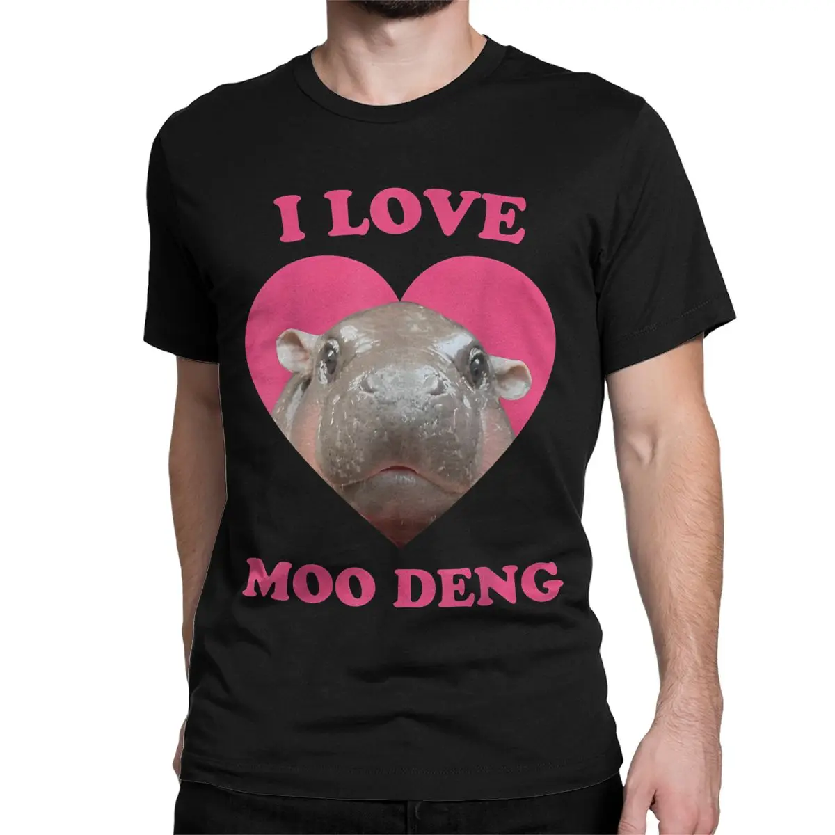 I Love Moo Deng Famous Baby Pigmy Hippo Men Women T Shirts Creative Tees Round Neck T-Shirt 100% Cotton Graphic Tops