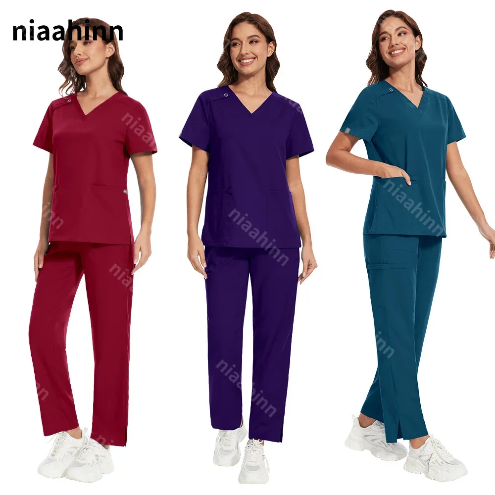 

Niaahinn Hospital Operating Room Work Uniform Women Elastic Surgical Clothing Scrubs Suit Medical Accessories Beauty Lab Uniform