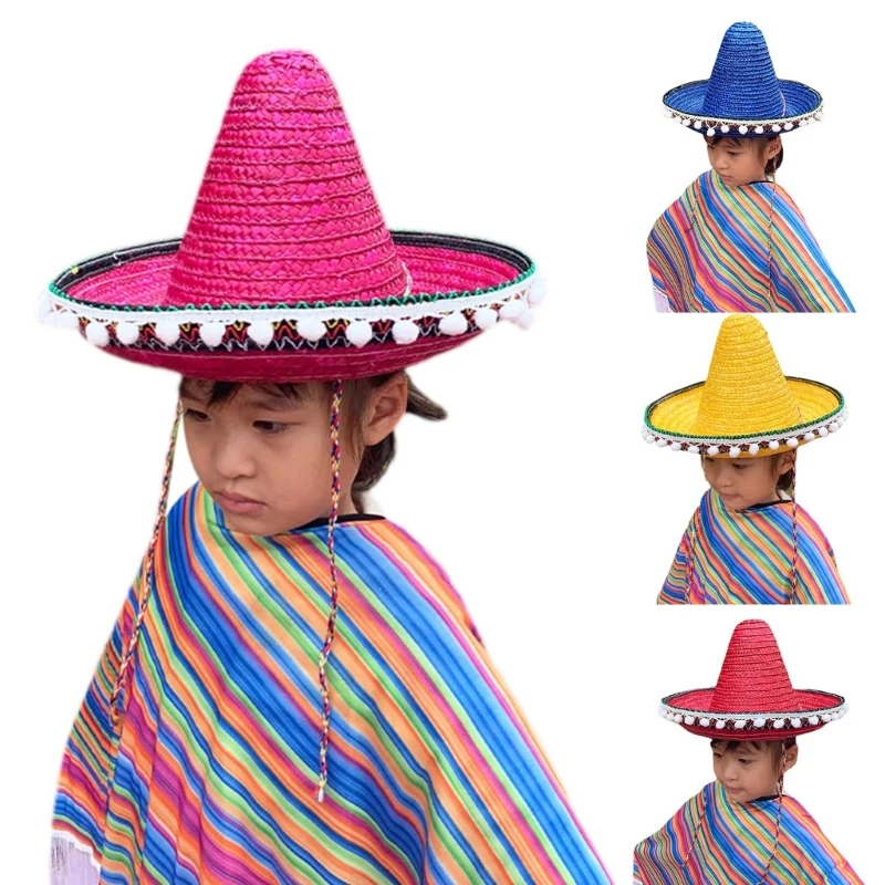 Mexicans Sombrero Hats Wide Brimmed Sunproof Straw Hat Photoshooting Props Hat Children Party Top Hats Carnivals Costume