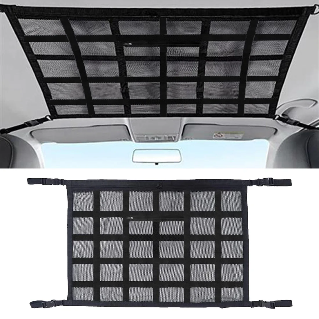 Strengthen Load-Bearing And Droop Less Double-Layer Mesh Car Ceiling Cargo Net Storage Pocket Car Roof Cargo Net