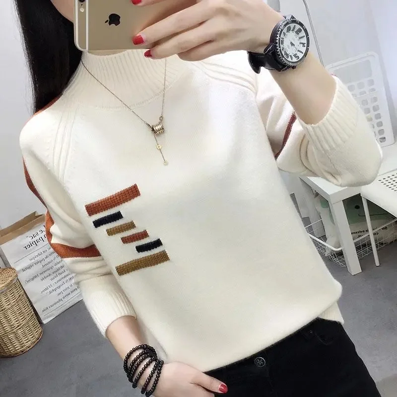 Women Sweater Autumn Winter Turtleneck Warm Knitwear Korean Casual Solid Bottoming Shirt Fashion Knit Pullovers Brown Sweater