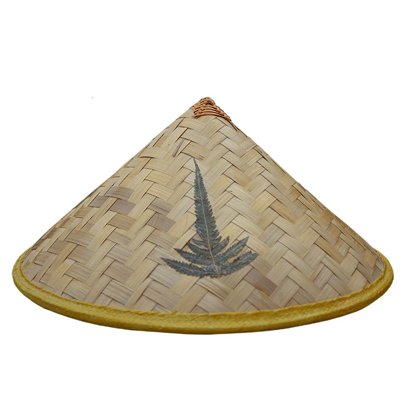 Sombrero de pescador de mimbre de bambú Retro chino, sombrero de cubo de paja tejido a mano, accesorios de baile de lluvia de Turismo, sombrero de sombrilla de pesca de cono, 1PC