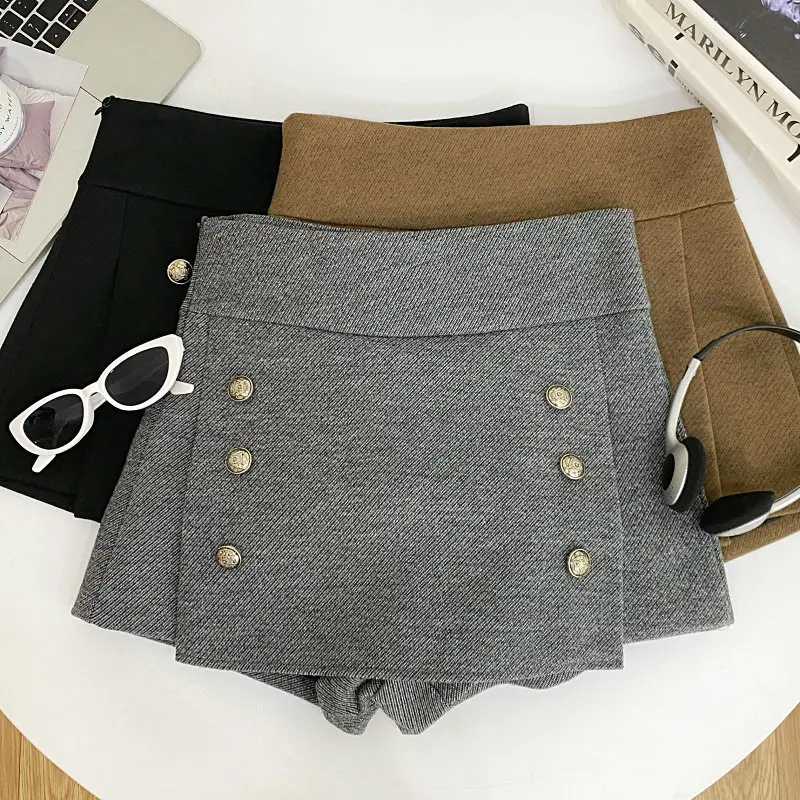 Women's Grey Woolen Shorts Vintage 2000s High Waist Micro Shorts Y2k Gyaru Hot Pants Shorts for Women Spring Summer Clothes 2026