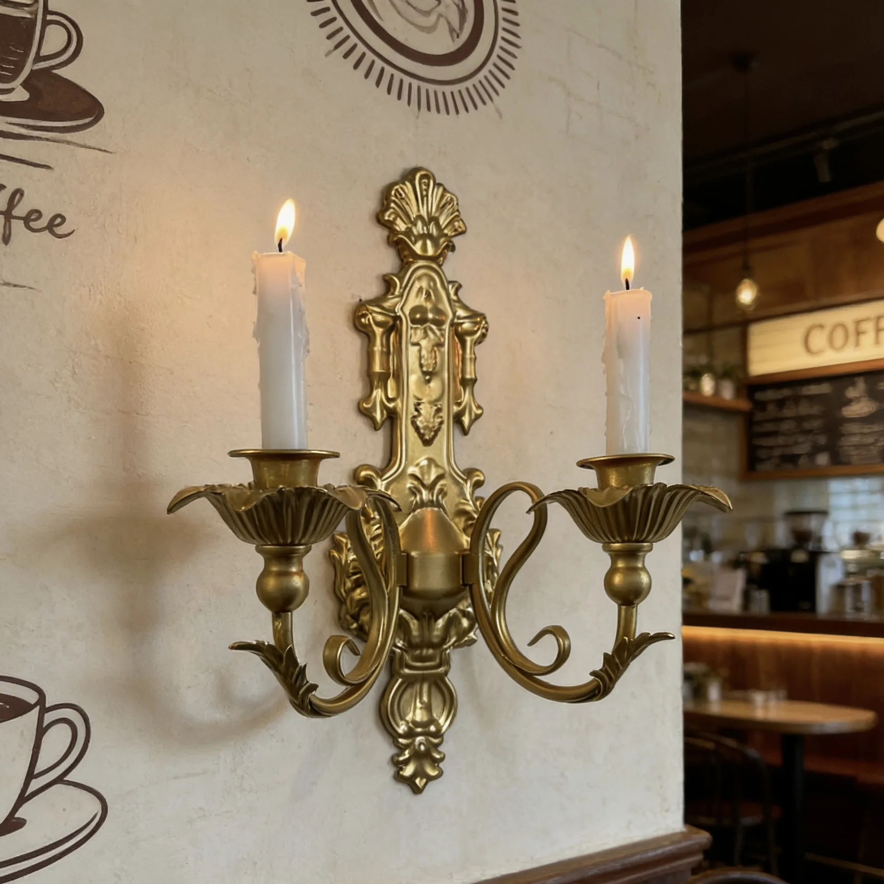American country old wrought iron wall lamp candle holder retro double-headed candle wall decoration B & B hotel corridor decora