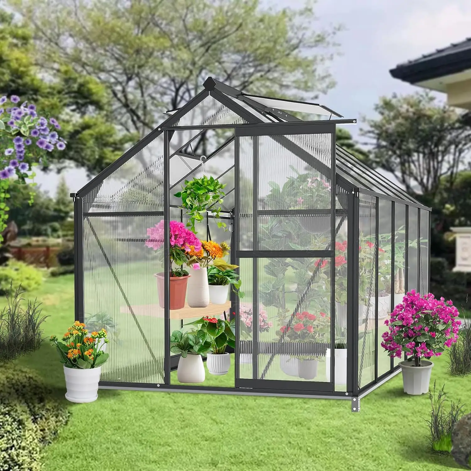 10.3 X 6.3 Ft Greenhouses For Outdoors, Polycarbonate Greenhouse Kit, Heavy Duty Aluminum Large Walk In Greenhouse For Winter,