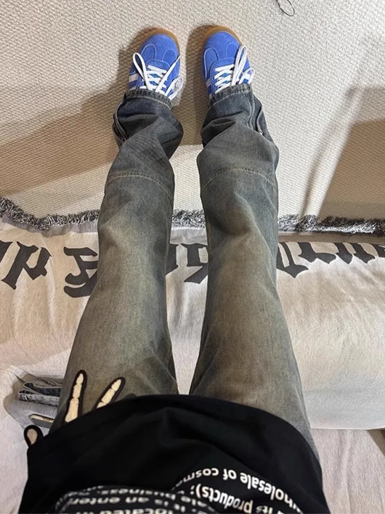 

Waed Yellow Clay Dyed Men's Slim Fit Straight Leg Bell Bot Jeans Vintage American Sle High Street Faion Youth Cotton...