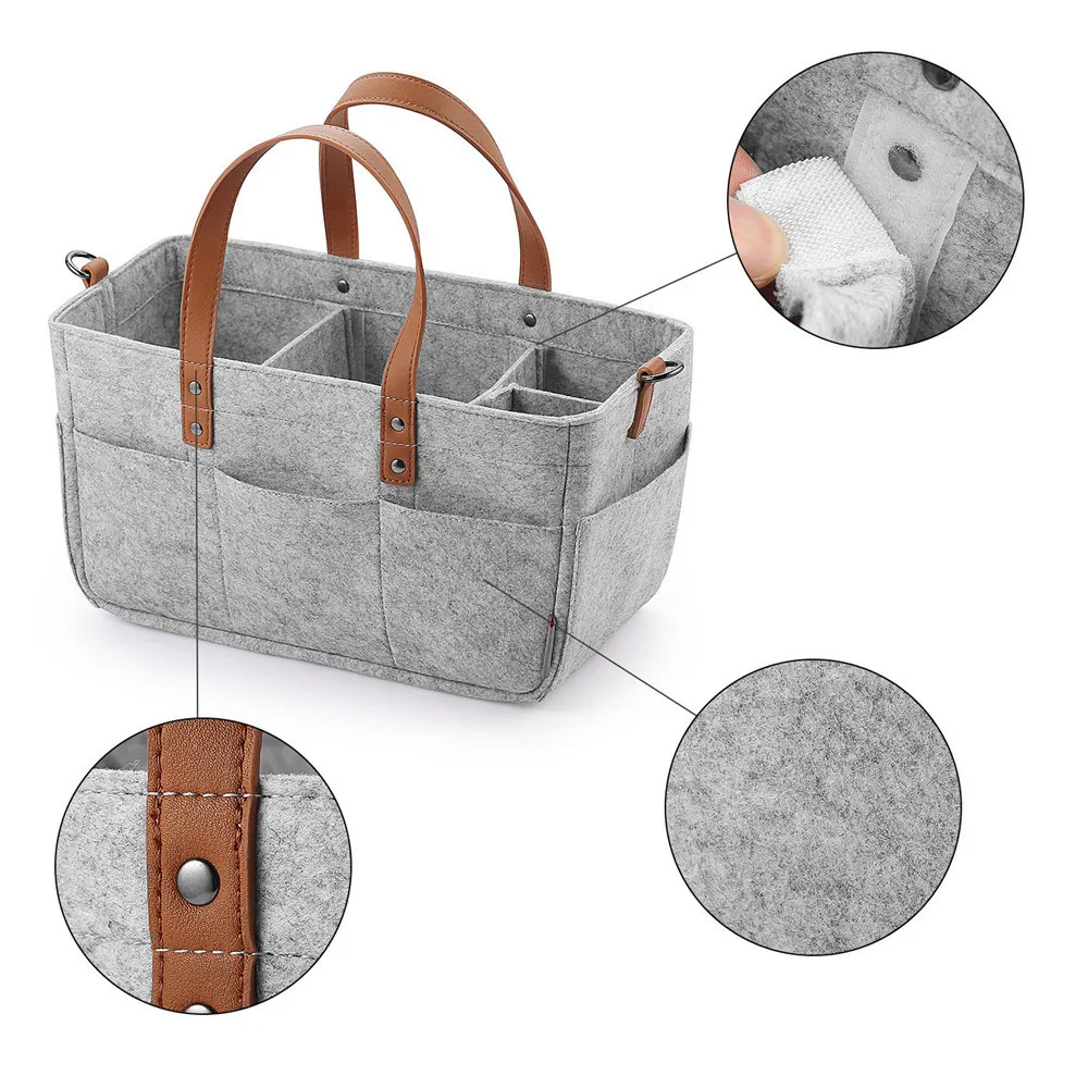 Automobiles Baby Felt Storage Nursery Organizer Basket Infant Diaper Bag with Handle Caddy Changing Nappy Kids Storage Carrier image 5