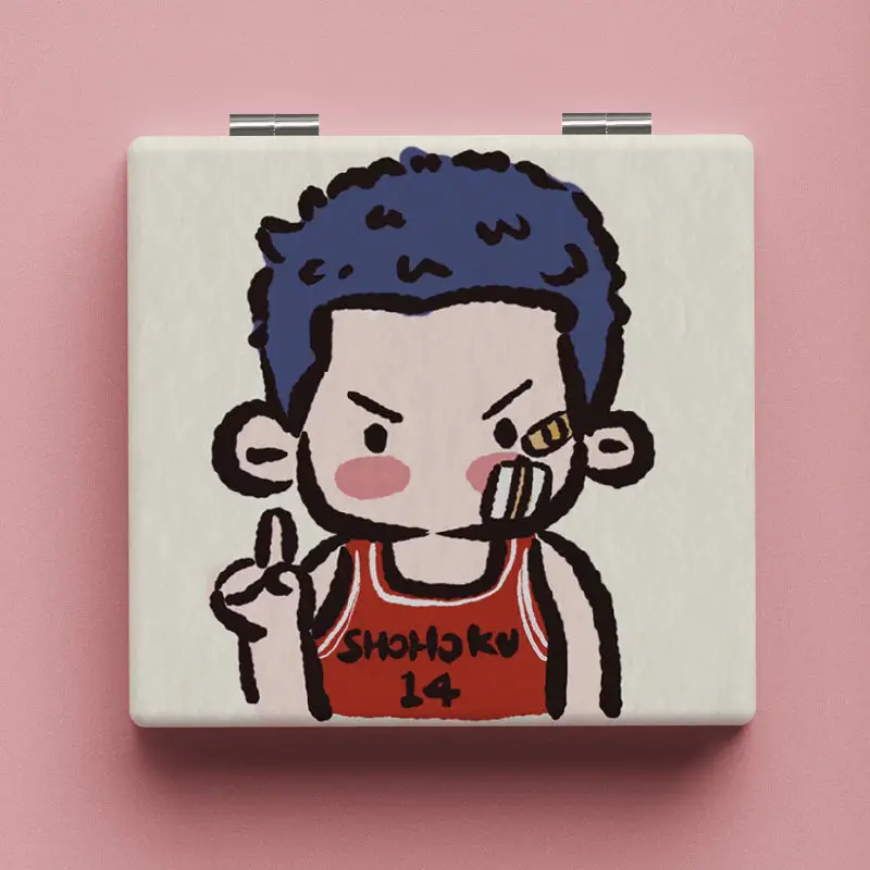Slam Dunk Hanamichi Sakuragi Rukawa Kaede Mitsui Hisashi อะนิเมะการ์ตูนน่ารักพับกระจกขนาดเล็กสองด้าน touch-up กระจก