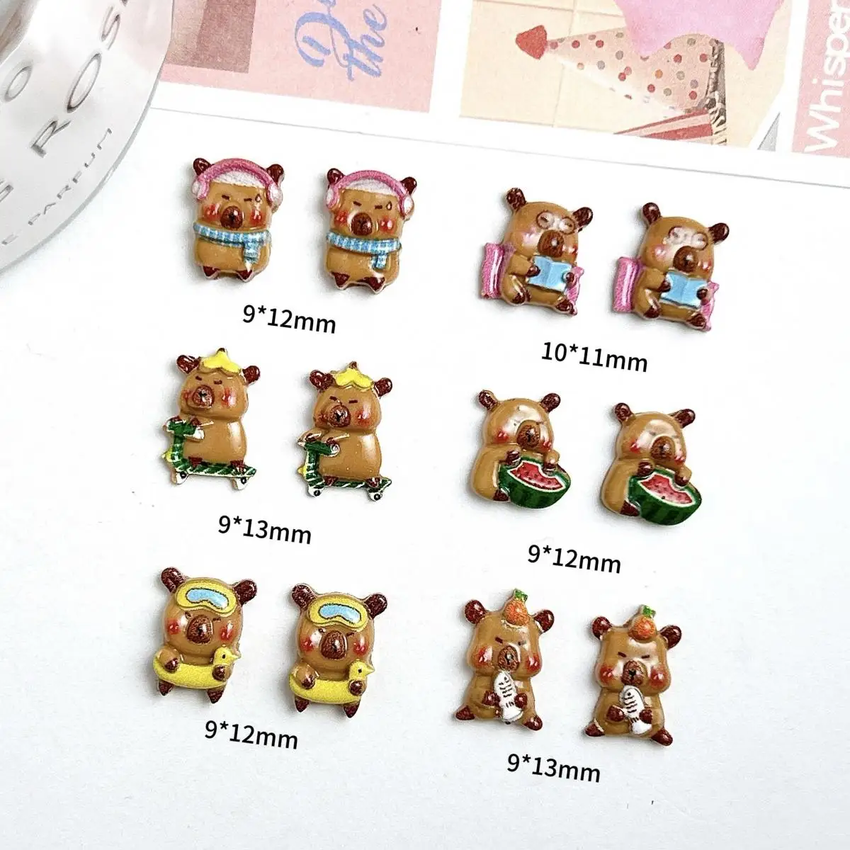 50Pcs Creative Funny Luminous Guinea Pig Nail Charms Cartoon Realistic Brown Hamster Nail Art Decorations DIY Hair Clip Nails