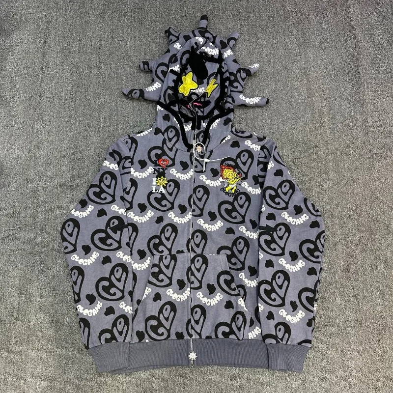 Unisex Glo Gang Zip Hoodie Cartoon Graphic Print Street Style Cozy Casual Wear